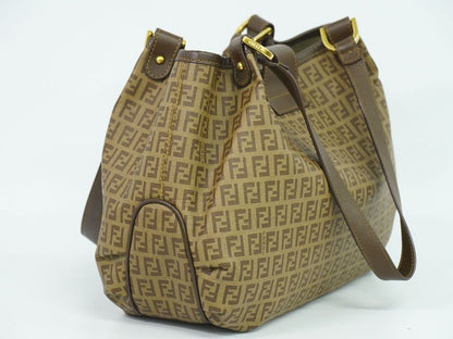 Authentic Fendi Zucchino Shoulder Bag Tote Bag PVC Brown Zucchino Bag Pre-owned