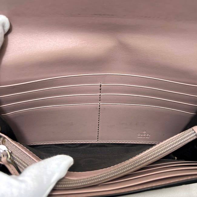 Gucci Bifold Long Wallet Pink Beige Striped 388679 Wallet Leather