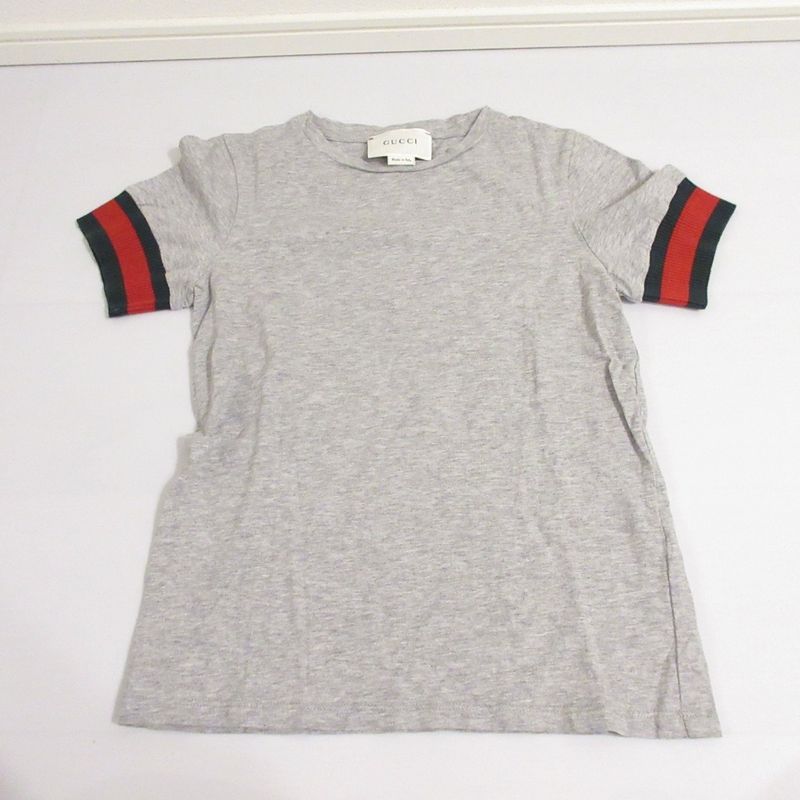 Gucci Kids Sherry Line Stretch Short Sleeve Crew Neck T-shirt Cut And Sewn Gray