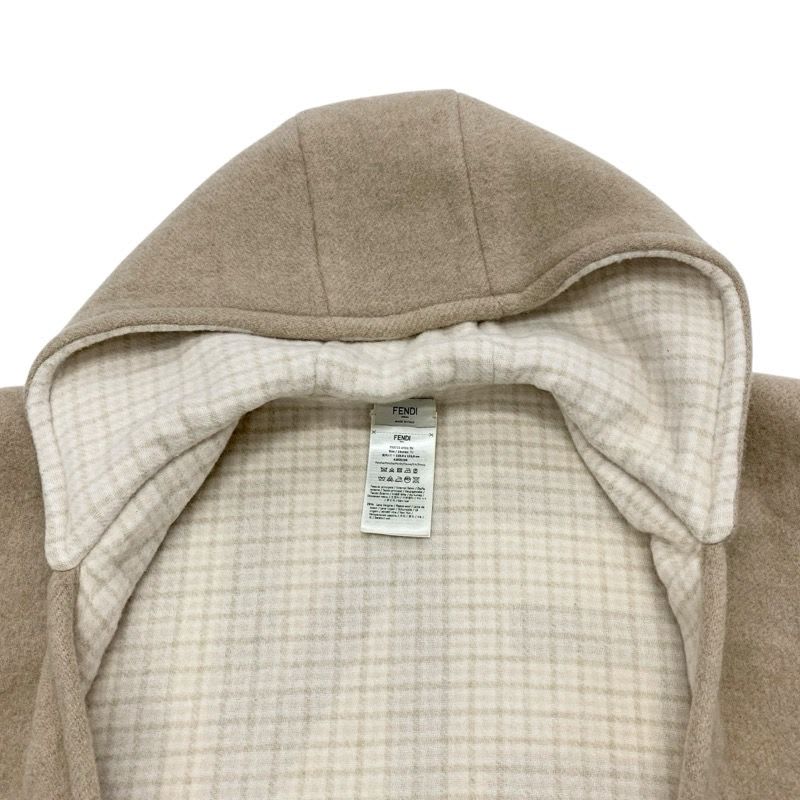 Fendi Outer Wool Beige Logo Check Reversible Hood Cape Poncho
