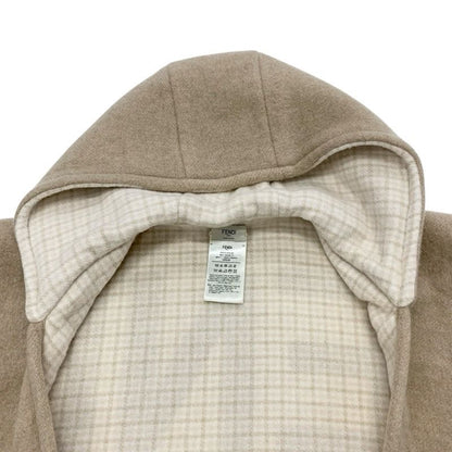 Fendi Outer Wool Beige Logo Check Reversible Hood Cape Poncho