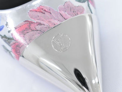 Authentic Louis Vuitton LV Floral Pumps Heels 34H Metallic Cles Zar Silver