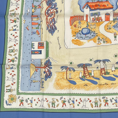 Hermes Carre 90 RE TOUR A LA Terre Back Home 100% Silk Scarf Blue