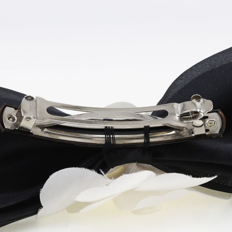 Chanel Camellia Ribbon Satin And Textile Black/white Women's Barrette