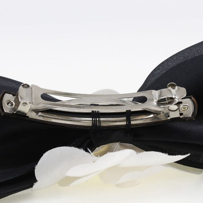 Chanel Camellia Ribbon Satin And Textile Black/white Women's Barrette