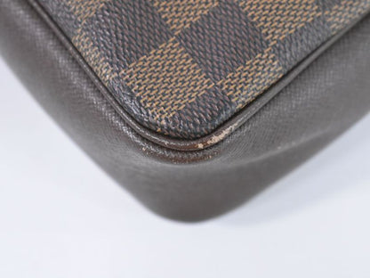 Authentic Louis Vuitton LV Trousse Makeup Damier Ebène 2WAY Shoulder Bag Brown