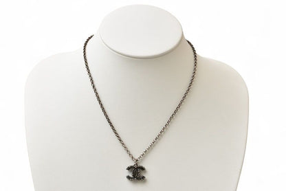 Chanel Necklace Pendant Chanel Coco CC Rhinestone Antique Silver 17 Mens Ladies
