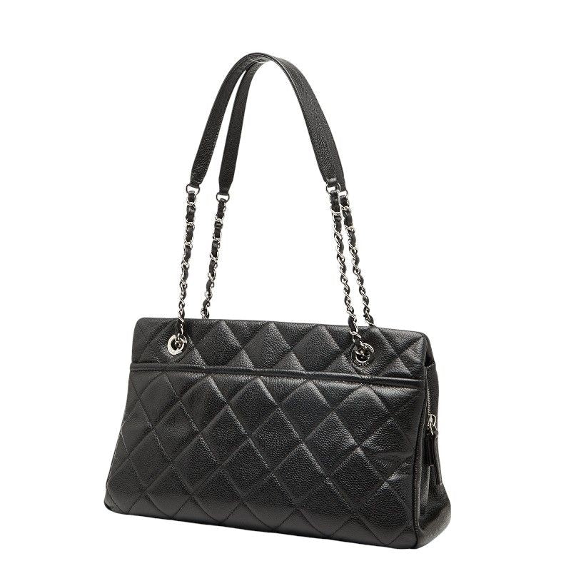 Chanel Matelasse Coco Mark Chain Tote Bag Black Caviar Skin Women's Chanel