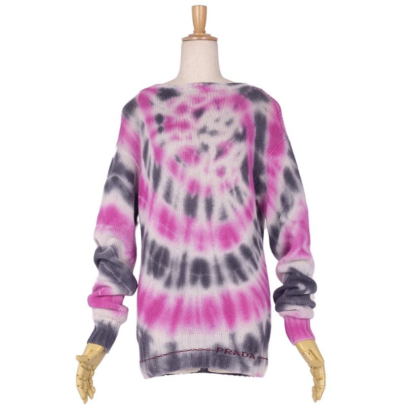 Prada Knit Sweater Long Sleeve Crew Neck Tie-dye Allover Pattern Wool Cashmere