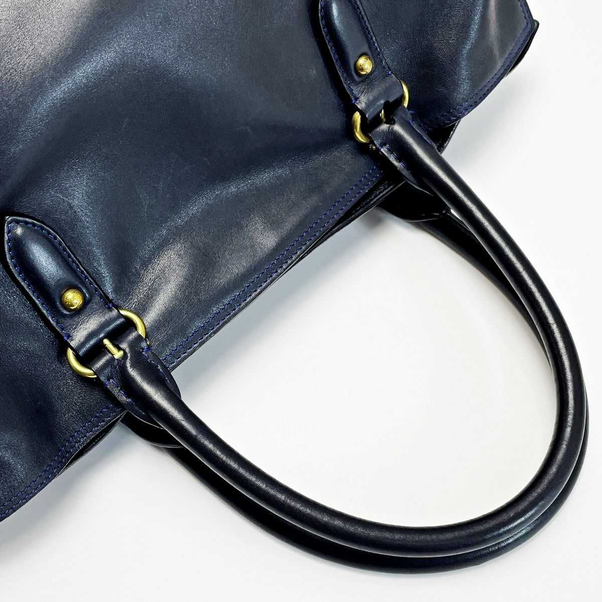 Loewe Anagram Flamenco 30 Navy X Blue Stitch Tote Bag Ladies Gold Hardware