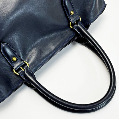 Loewe Anagram Flamenco 30 Navy X Blue Stitch Tote Bag Ladies Gold Hardware