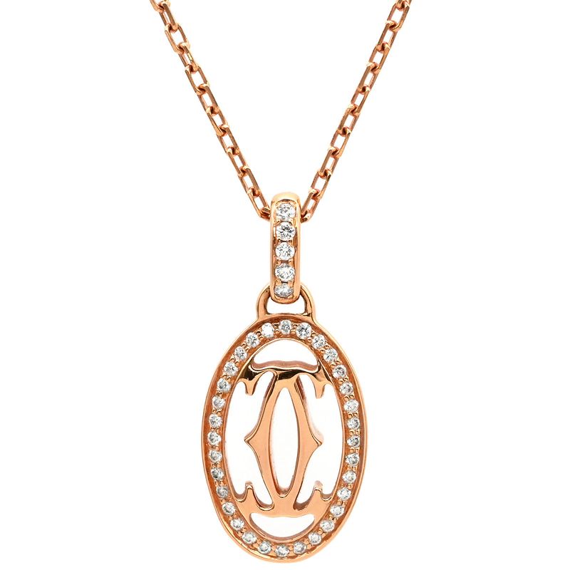 Cartier Necklace Logo Double C 18krg Diamonds Rose Gold 750rg 18k 18k Diamonds