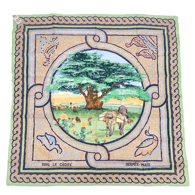 Hermes Carre 90 SOUS LE Cedre Silk Scarf Under Himalayan Cedars