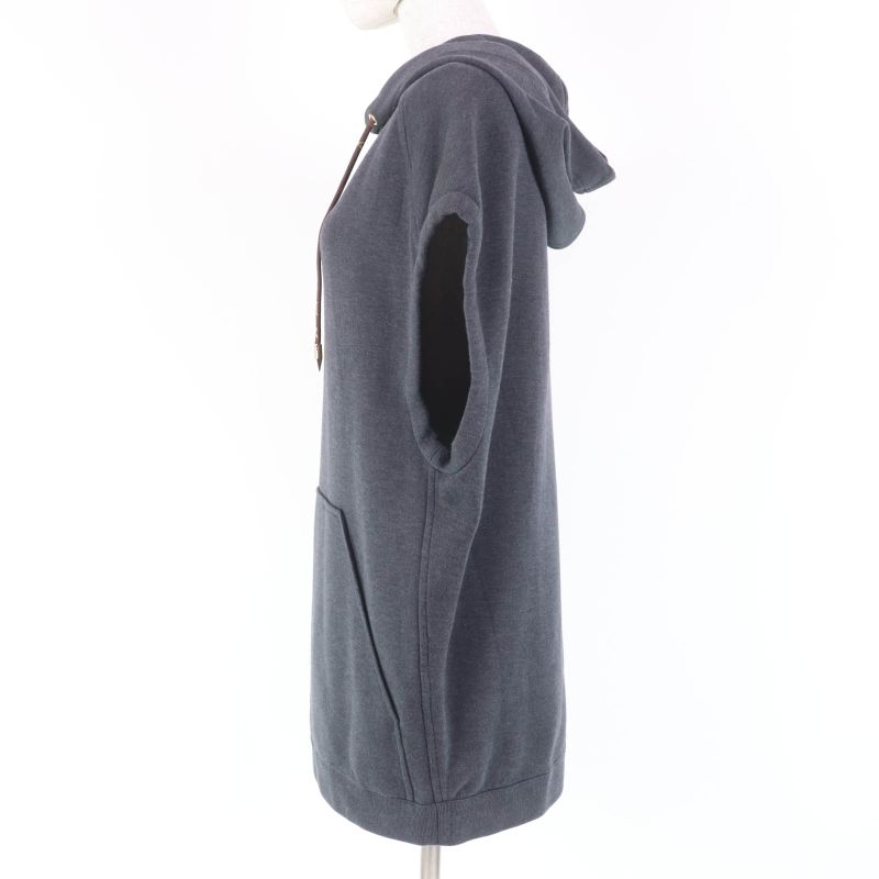 Louis Vuitton 20AW Cotton Monogram Sleeveless Hoodie Top Dark Grey S Made In
