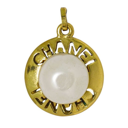 Authentic Chanel Coco Mark Faux Pearl Pendant Top Pen Top GP Gold Plated White