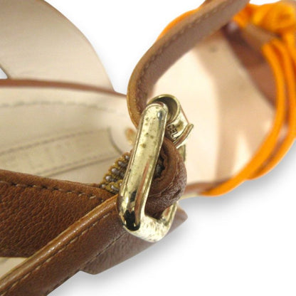 Good Celine Leather Trin-off Logo Ankle Strap Wedge Sole Sandals 35 Approx 22cm