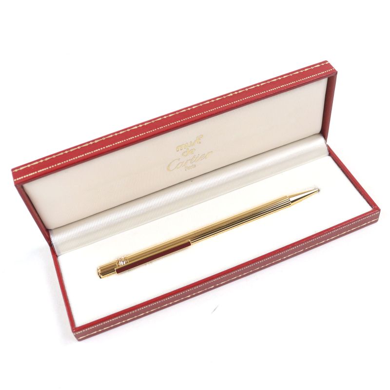 Cartier Trinity Ballpoint Pen With Logo Engraving Twist Closure Blue Ink Gold