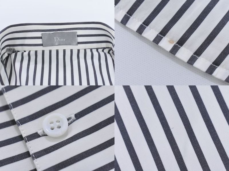 Authentic Dior Striped Shirt Long Sleeve Top 37 White Gray Men's Clothing Used