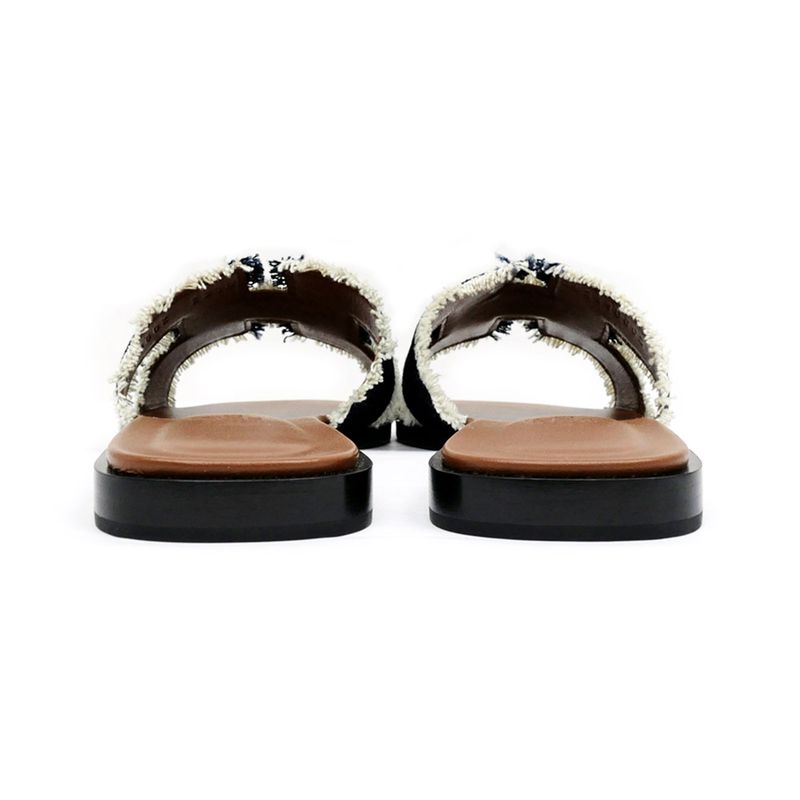 Hermes Oran Fringe BL Denim Navy-brown Size 36 Sandals Shoes Ladies