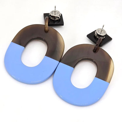 Hermes Earrings Ism Binaural Buffalo Horn Lacquer Brownish/blue Color Silver