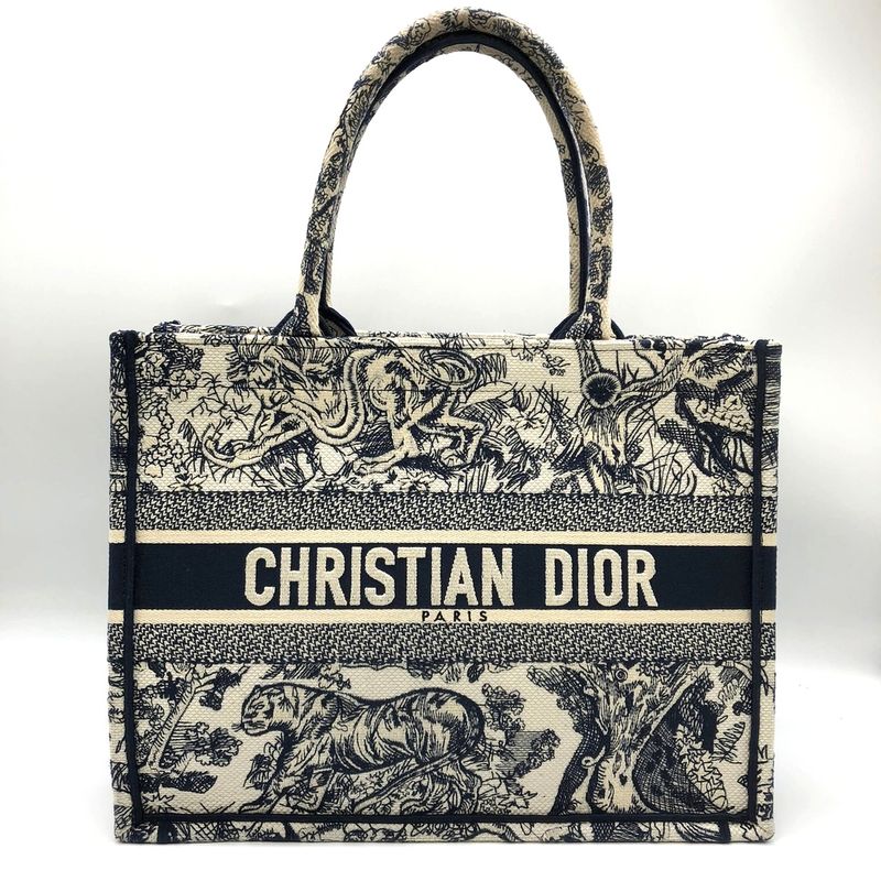 Christian DIOR Book Tote Medium Toile De Jouy Sauvage Tote Bag Navy Taiga -