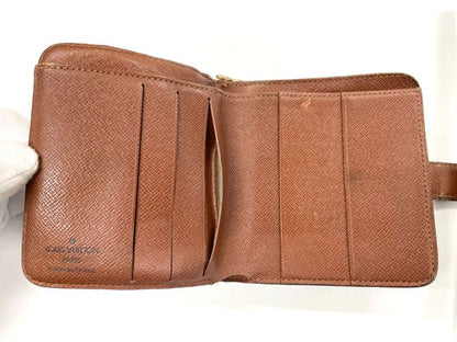 Louis Vuitton Monogram Compact Zipped Folding Wallet M61667 Brown Made In France