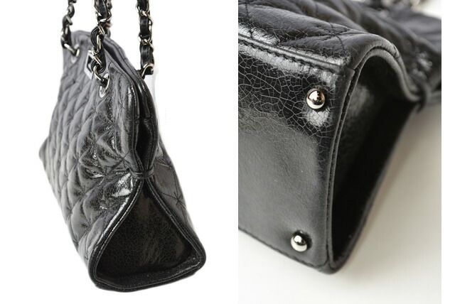 Chanel Tote Bag Chanel Chain Bag Vintage Patent Leather Quilted Stitching Black