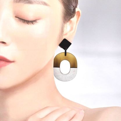 Hermes Earrings Ism Binaural Buffalo Horn Lacquer Brownish/silver Color Silver