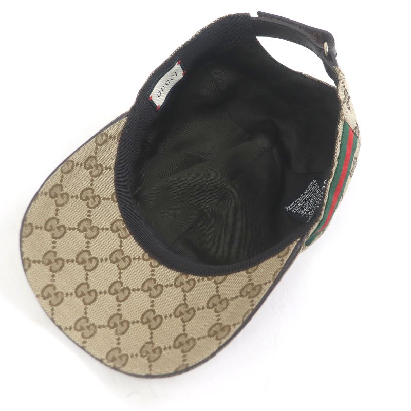 Gucci 200035 GG Canvas Webline Baseball Cap Hat Beige Xs/56cm (22.05in) Made In