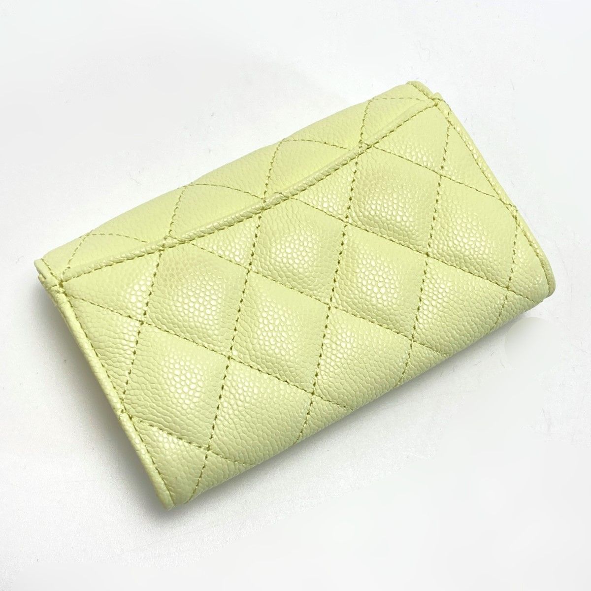 Chanel Matelasse Classic Flap Card Case Ap0214 Light Yellow Caviar Skin