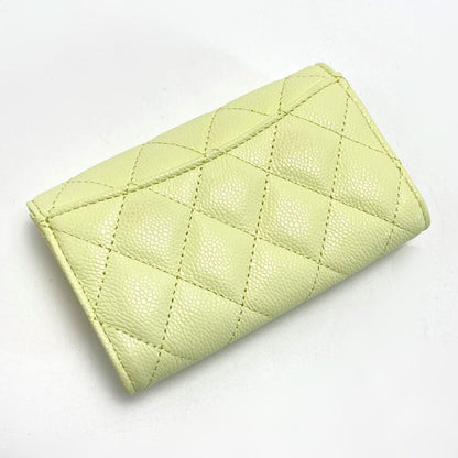 Chanel Matelasse Classic Flap Card Case Ap0214 Light Yellow Caviar Skin