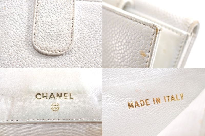 Chanel Calfskin Folding Wallet CC Logo White 2821n