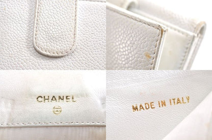 Chanel Calfskin Folding Wallet CC Logo White 2821n