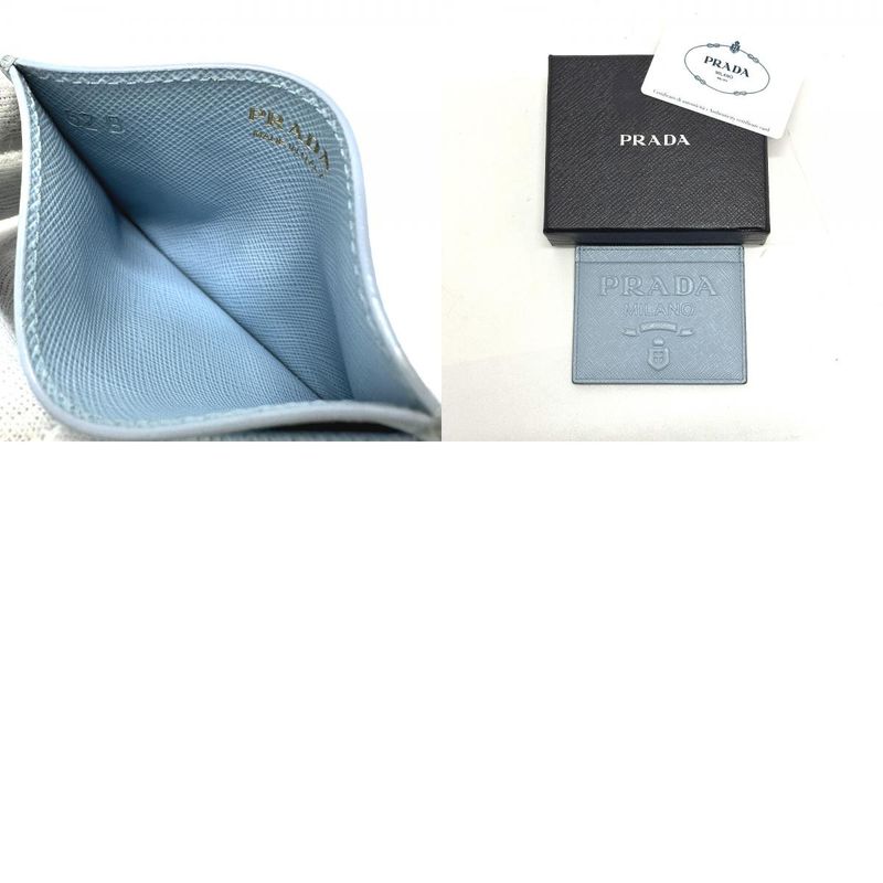 Prada Card Case With Embossed Logo 1mc025 Saffiano Leather Light Blue