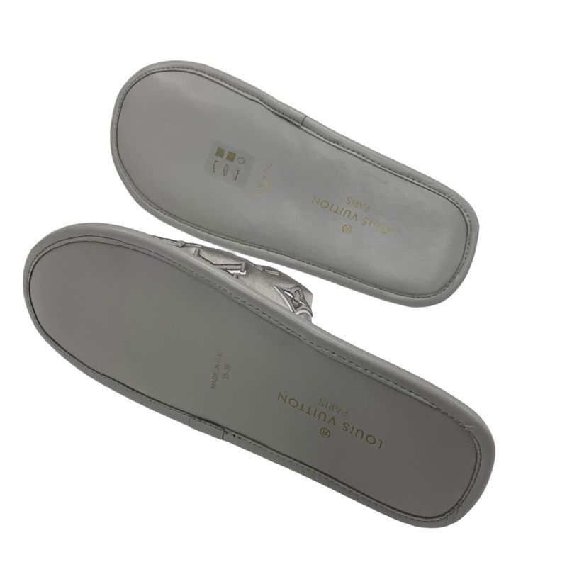 Louis Vuitton Homey Line Monogram Flat Shoes Satin Gray Unused Slippers Room