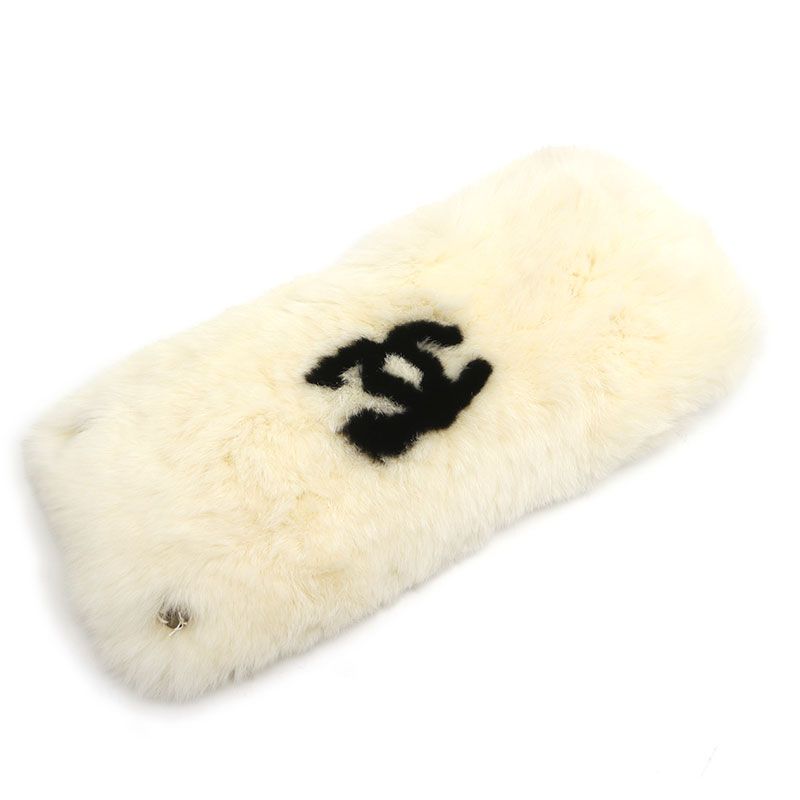 Chanel Fur Wristband Bracelet Bangle White Coco Mark