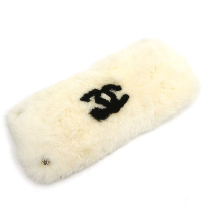 Chanel Fur Wristband Bracelet Bangle White Coco Mark