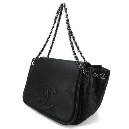 Chanel Shoulder Bag Chain Shoulder Caviar Skin Black Silver Hardware Coco Mark