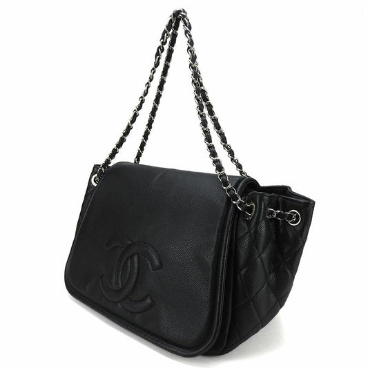Chanel Shoulder Bag Chain Shoulder Caviar Skin Black Silver Hardware Coco Mark