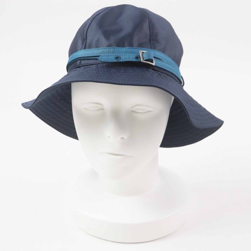 Hermes Silver Hardware Belted Hat/hat Navy Light Blue 56 Made In France Ladies