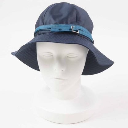 Hermes Silver Hardware Belted Hat/hat Navy Light Blue 56 Made In France Ladies