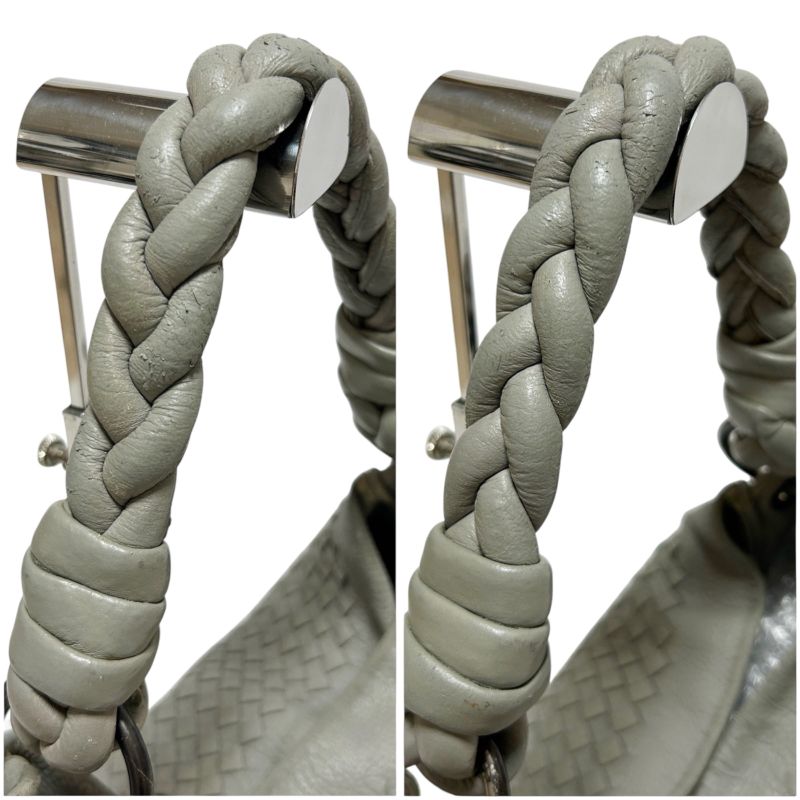 Bottega Veneta One Shoulder Bag Intrecciatoleather Light Gray Braided Soho Hobo