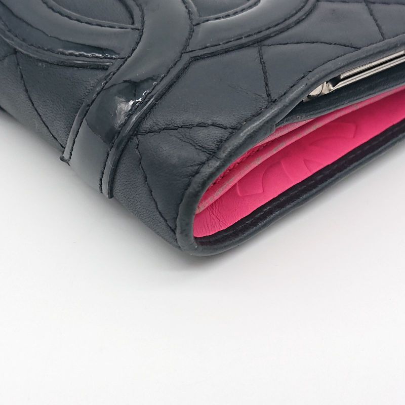 Chanel Cambon Line Folding Wallet With Clasp Black Coco Mark Lambskin Box With