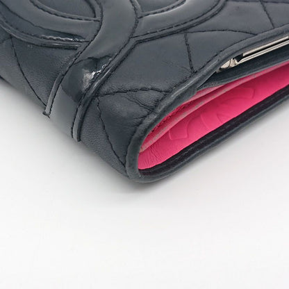 Chanel Cambon Line Folding Wallet With Clasp Black Coco Mark Lambskin Box With