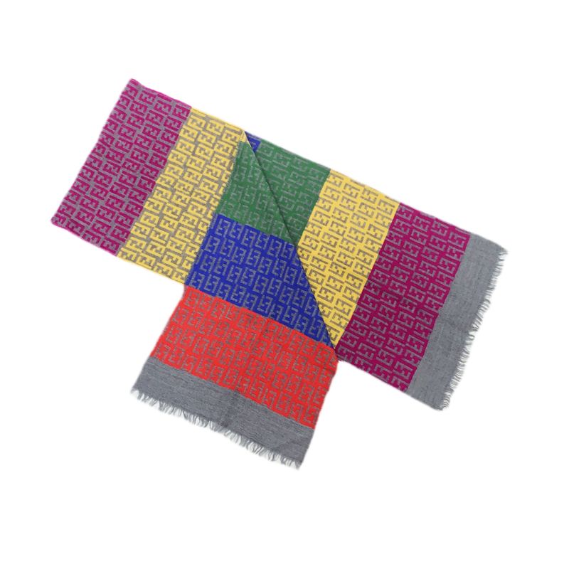Fendi Zucca Multicolor Wool Scarf With Fringe