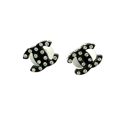 Chanel Coco Mark Motif Plastic Rhinestone Earrings Accessories 04A