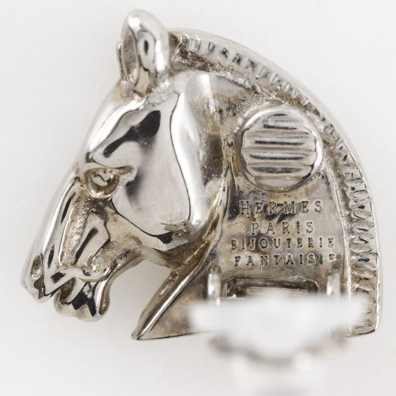 Hermes Cheval Horse Motif Metal Silver Ladies 10.5g Earrings
