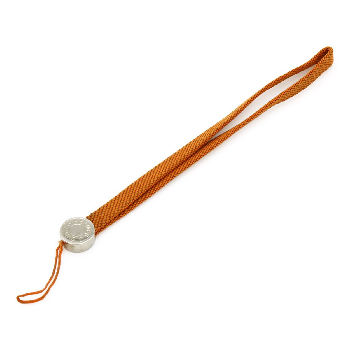 Hermes Serie Strap Cell Phone Charm Nylon Canvas Orange Silver Hardware