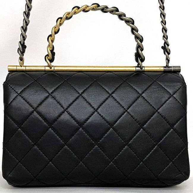 Chanel Top Handle 2way Bag Black Gold Silver