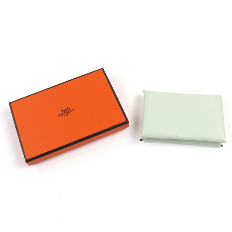 Hermes Calvi Verso Chevre Verre Fizz Mint Coin Case With Box Stamped U Made In